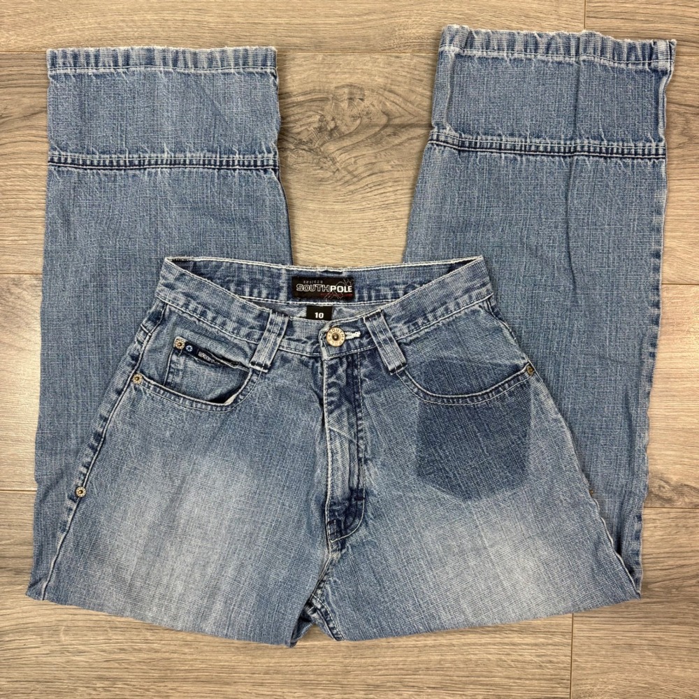 Southpole Baggy Wide Leg Jeans Kids Size 10 Light Wash Y2K Skater Blue Denim